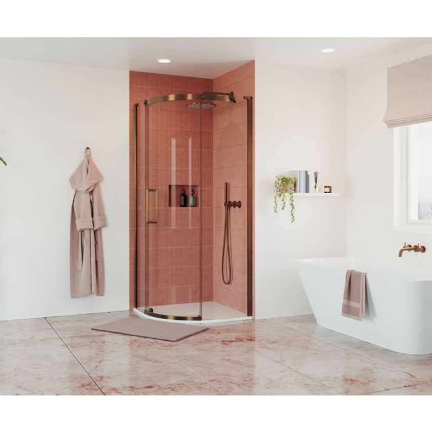 Lifestyle image of Crosswater Optix 10 Brushed Bronze Quadrant Shower Enclosure